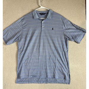 Ralph Lauren Polo Golf Shirt Mens Large Blue Striped Short Sleeve Stretch Cotton
